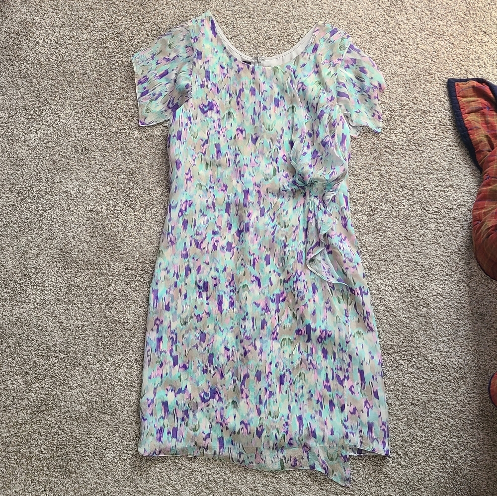 Emporio Armani Made In Italy Pastel Print Asymmetrical Hem Silk Dress Size 46